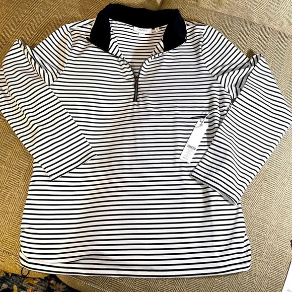 NWT CHICO’S SMALL/SIZE O UPF LONG SLEEVE BLACK TOP STRIPE SHIRT BLOUSE - Picture 1 of 10